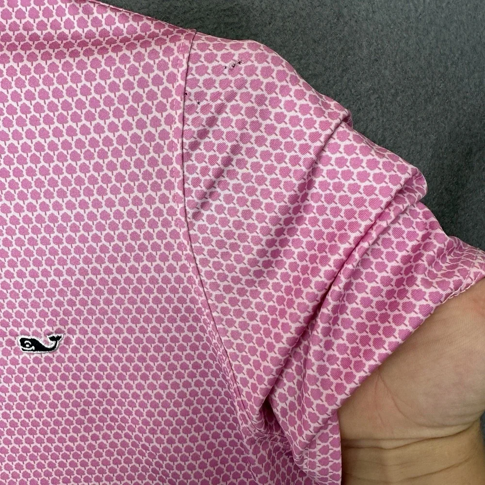 Vineyard Vines Polo Shirt Women Medium Top Performance Pink Tree Pattern *flaw*
